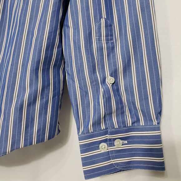 Brooks Brothers Men Shirt Large Regent Blue White Striped Non Iron Supima Cotton - Picture 7 of 10
